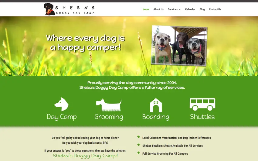 Sheba's Doggy Day Camp, Website Design by inConcert Web Solutions.
